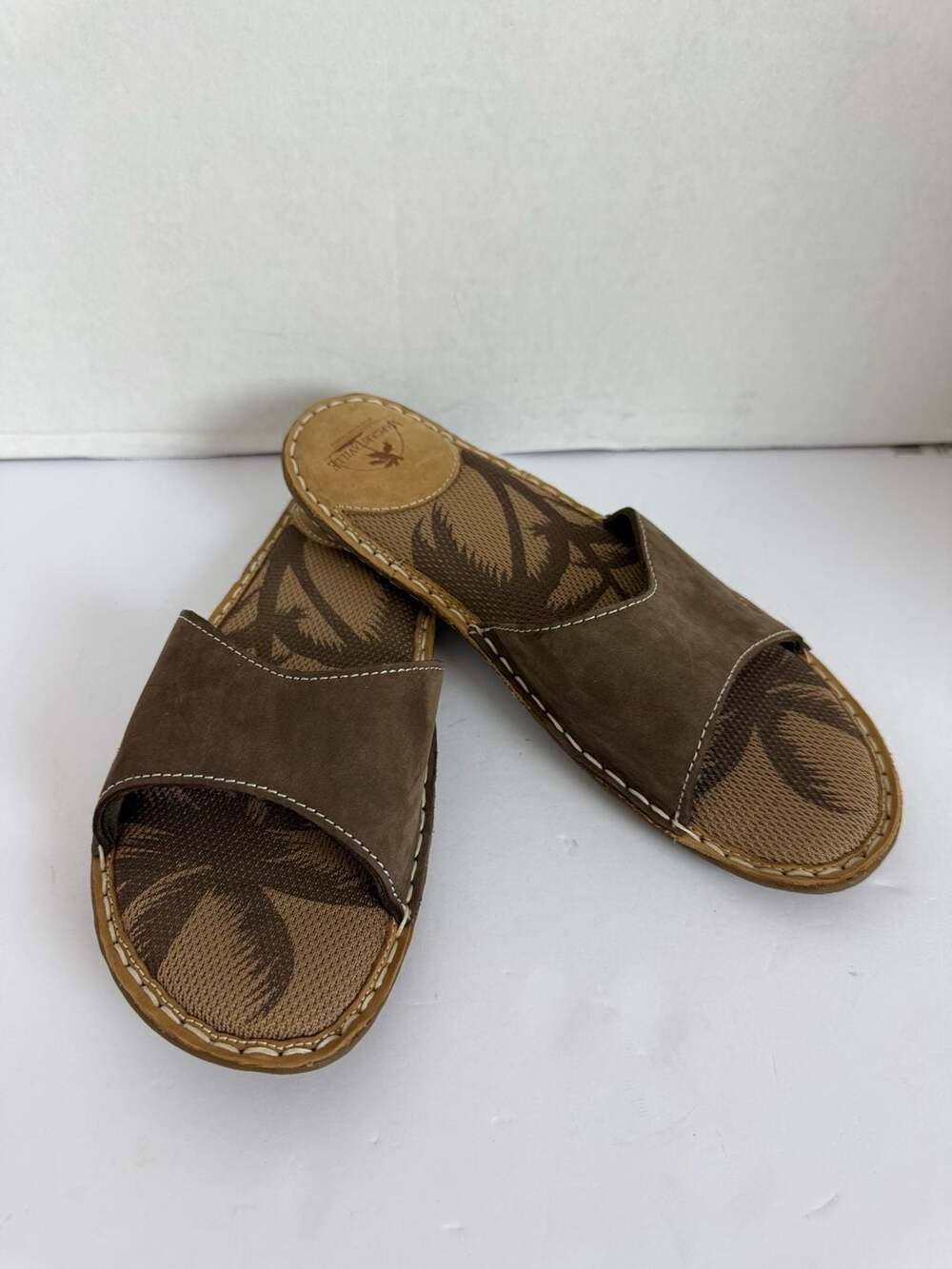 Margaritaville Negril Women's Brown Leather Palm Tree Slide Sandals